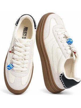 Women's Nude Multi Fashion Platform Lace-up Durable Memory Foam Insole Sneakers